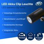 REV LED Wandleuchte - Wandlampe mit Akku & Bewegungsmelder, 180lm, kabellos, dimmbar, 360° drehbar. Wegeleuchte zum Mitnehmen - ideal für Camping, Garage & Keller, IP54, schwarz