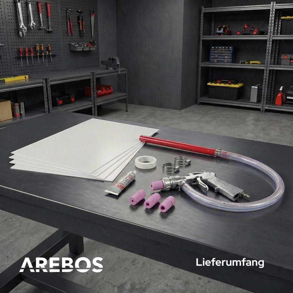 Arebos Sandstrahlkabine 90 Liter | Sandstrahlgerät mit Strahlpistole mit 4 Keramikdüsen | zur Aufbereitung | Arbeitshandschuhe | Sichtfenster inkl. 4 Ersatzfolien