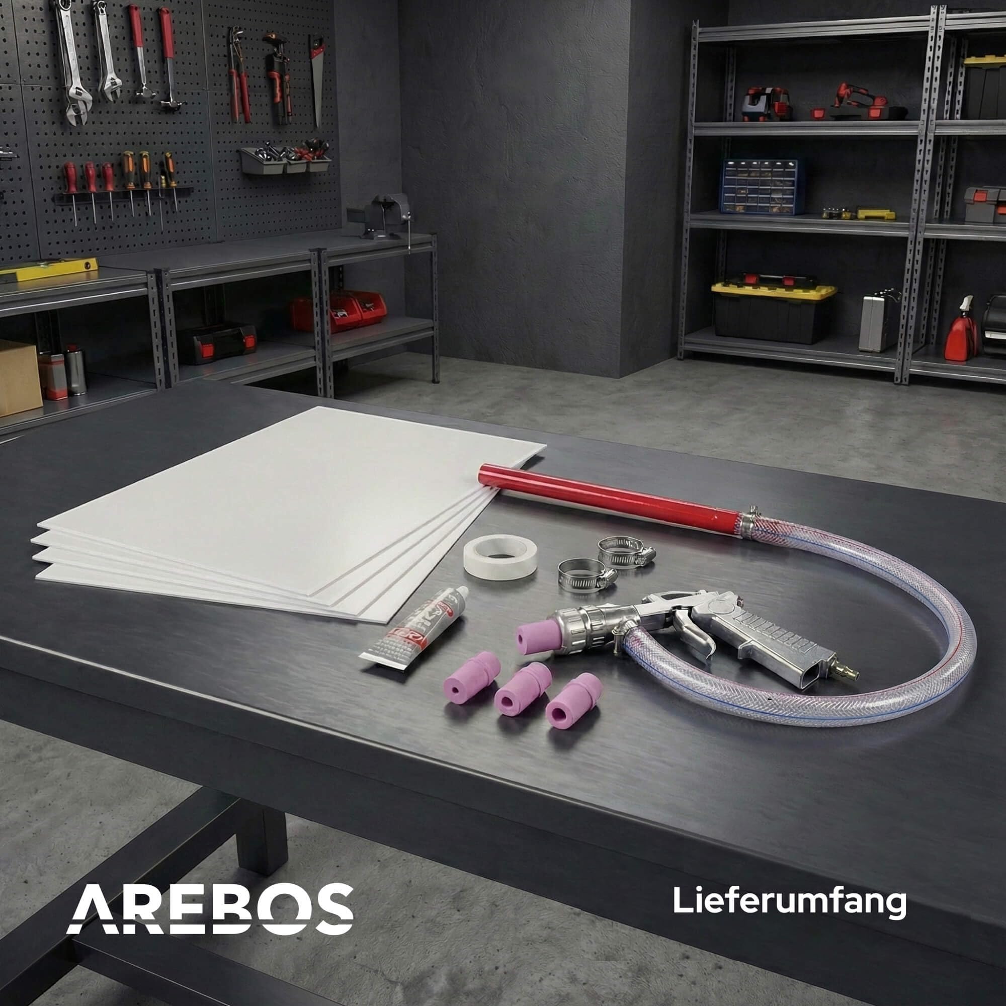 Arebos Sandstrahlkabine 90 Liter | Sandstrahlgerät mit Strahlpistole mit 4 Keramikdüsen | zur Aufbereitung | Arbeitshandschuhe | Sichtfenster inkl. 4 Ersatzfolien