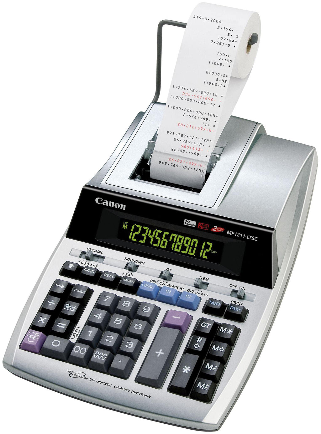 Canon MP1211-LTSC, druckender Tischrechner, 12-stellig, zweifarbiges Display, Silber Metallic