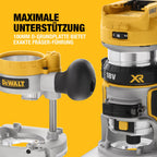 DEWALT 18V Akku-Kombifräse (einsetzbar als Ober- oder Kantenfräse, bürstenloser Motor, 6-8 mm Werkzeugaufnahme, max. Fräs-ø: 36 mm, Fräskorbhub: 55 mm, Lieferung ohne Akku & Ladegerät), DCW604NT-XJ