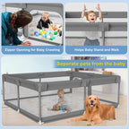 Palopalo Laufstall Baby 127x127cm, Laufgitter für Babys und Kleinkinder, Laufgitter Baby mit Reißverschlusstür und Atmungsaktivem Netz, Laufstall 300D Oxford Geweb, Dunkelgrau