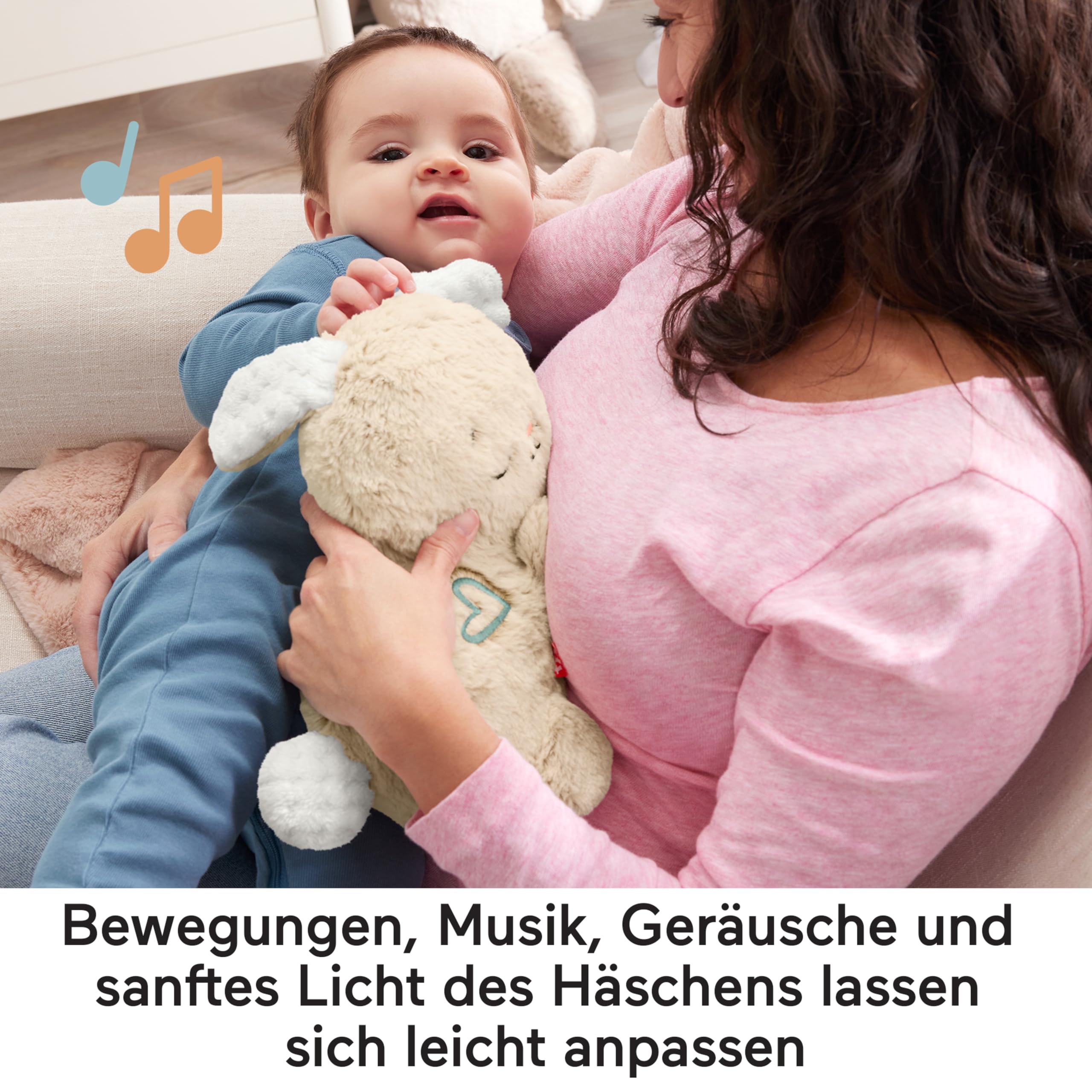 Fisher-Price Schlummer Häschen - tragbares Plüschspielzeug mit Musik und Licht für Neugeborene, Baby Spielzeug ab Geburt, Babyparty und Neugeborenen Geschenk, HXG97