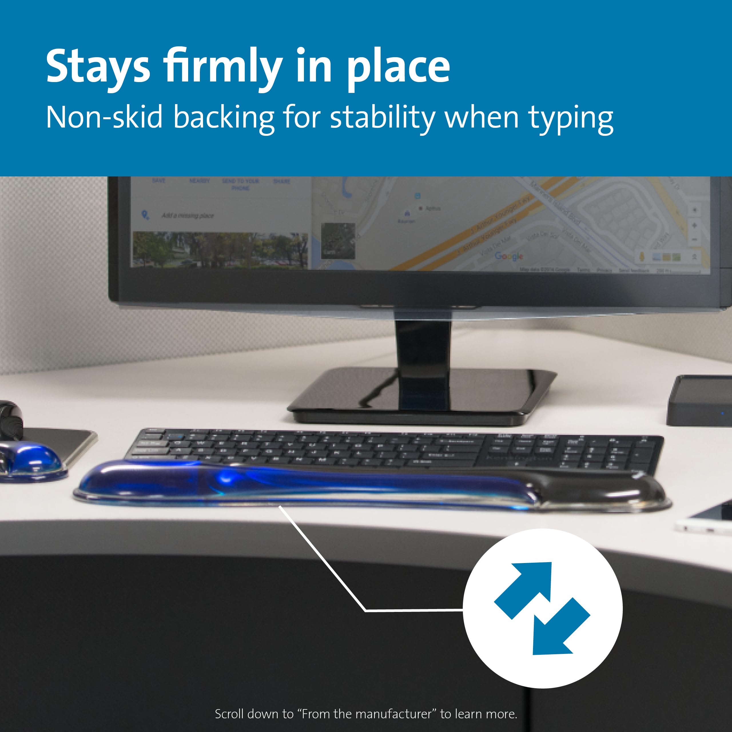 Kensington ergonomische Duo Gel Tastatur Handgelenkauflage, 94 x 483 mm, Rutschfeste und bequeme Handgelenkshalterung, Kompatibel mit Standard-Tastaturen, Blau/Schwarz, 62397