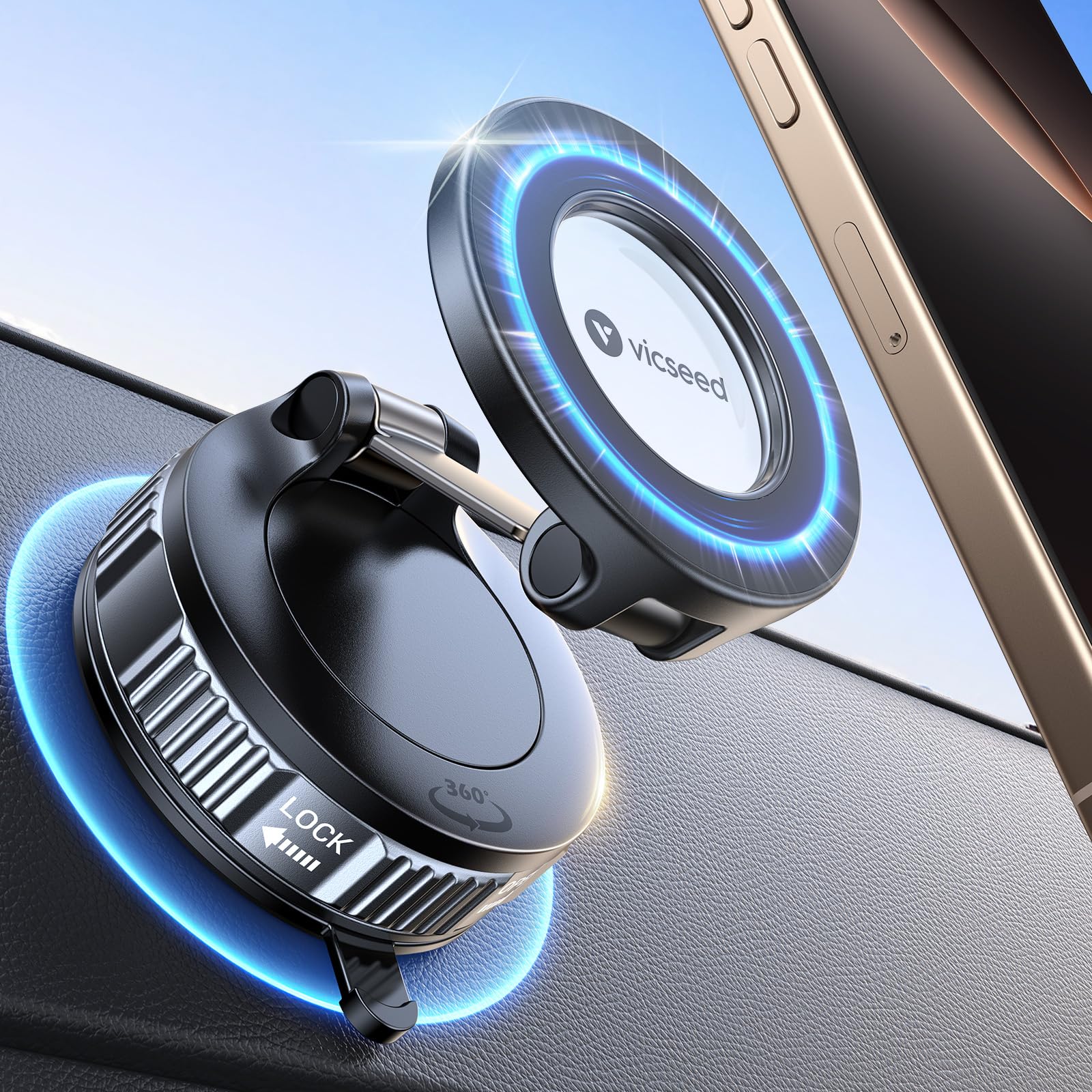 VICSEED Militärische Handyhalterung Auto Magnet für Magsafe Autohalterung [20XN55 Magnets & 20KG Vakuum Saugnapf] 360°Drehbar Magnetische Kfz Handy Halterung Auto für iPhone17 Pro Samsung Alle Handy
