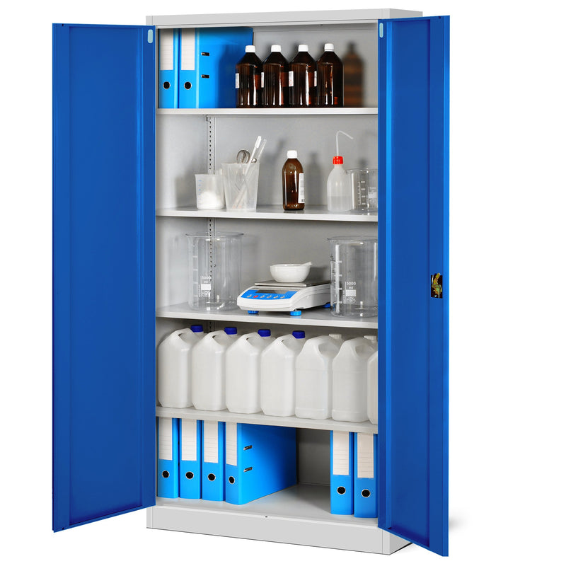 Jan Nowak Aktenschrank C001H Büroschrank Metallschrank Stahlschrank Werkzeugschrank Stahlblech Pulverbeschichtet Flügeltürschrank Abschließbar 195 cm x 90 cm x 40 cm (grau/blau)