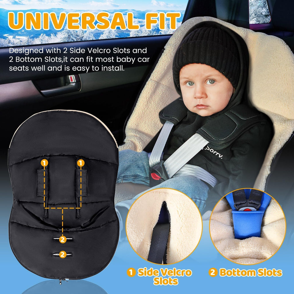 Orzbow Fußsack Babyschale Winter, Universell Einschlagdecke Babyschale Winter mit Verstellbarem Kragen, Warmes Berbervlies Futter, Reißverschluss, passend für Maxi-Cosi, Cybex, Römer usm. (Schwarz)