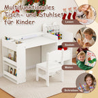 COSTWAY Kinder Tisch Stuhl Set, Maltisch mit abnehmbarem Papierrollenhalter & Fächerschrank, Kindertisch mit Stauraum, Regalen & Schublade, Kindersitzgruppe für Kinder ab 3 Jahren