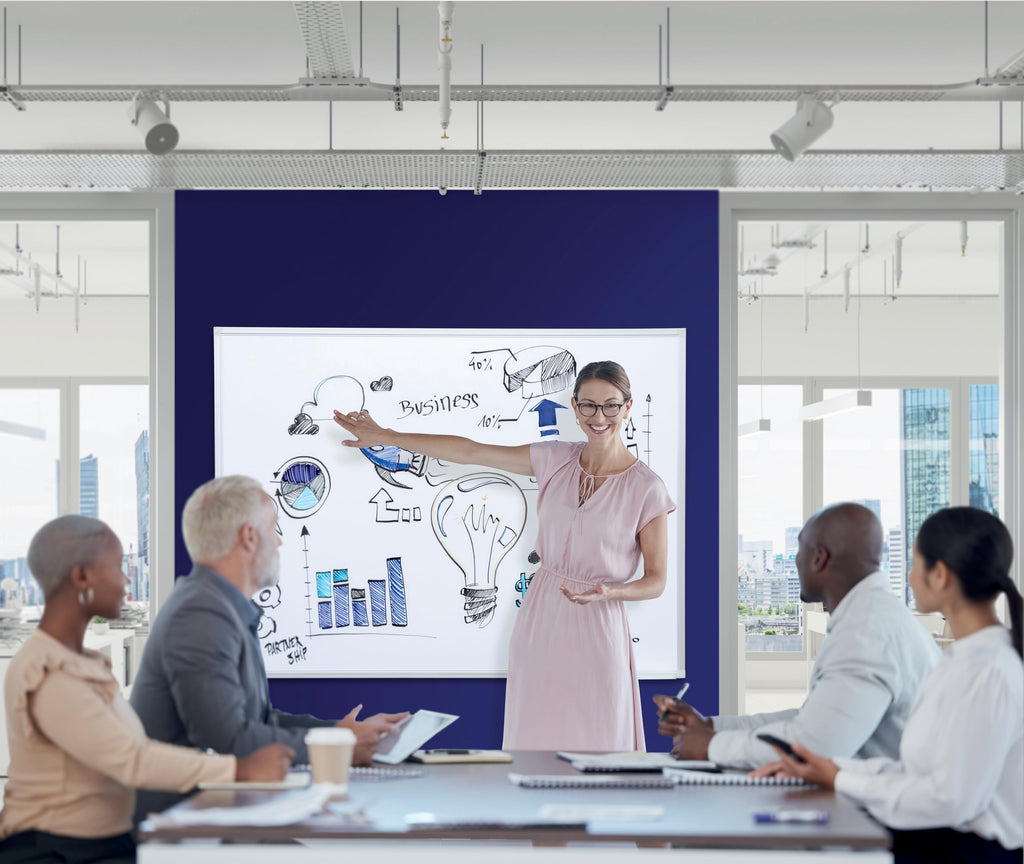 FRANKEN Magnetisches Whiteboard 200 x 100 cm, Magnettafel mit lackierter Stahl-Oberfläche, Schreibtafel inkl. FRANKEN Marker & Ablageschale, Für Büro, Home Office & Schule, Aluminiumrahmen, X-tra!Line