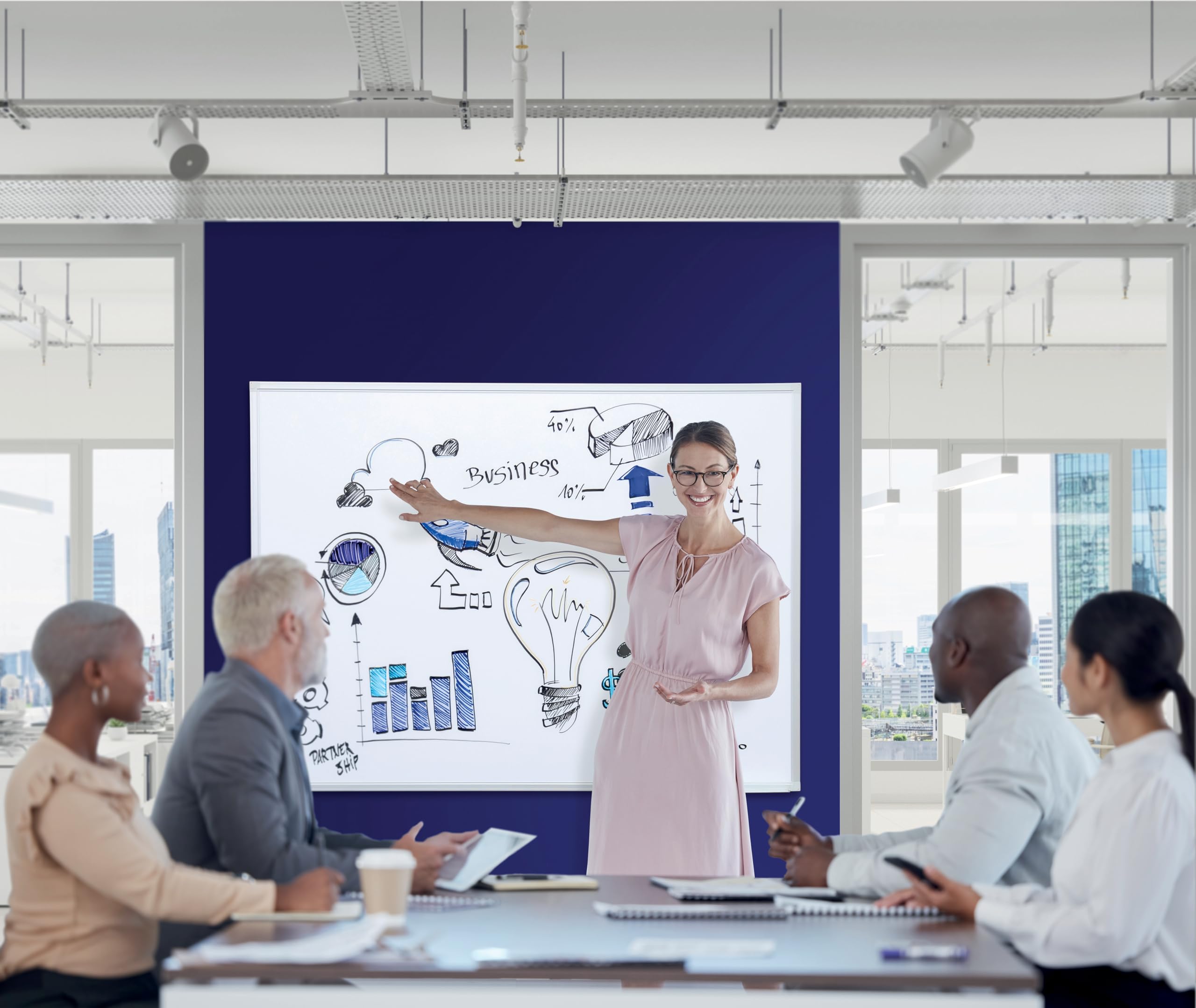 FRANKEN Magnetisches Whiteboard 200 x 100 cm, Magnettafel mit lackierter Stahl-Oberfläche, Schreibtafel inkl. FRANKEN Marker & Ablageschale, Für Büro, Home Office & Schule, Aluminiumrahmen, X-tra!Line