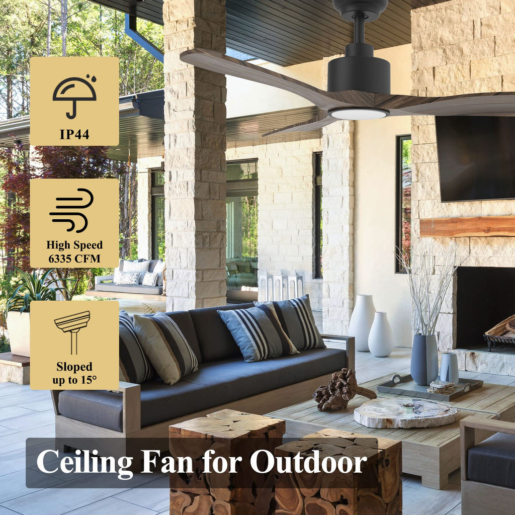 OFANTOP 132 cm Vintage-Dekenventilator, gebogene ABS-Lüfterblätter in Walnussholzoptik, integrierte Lampe mit Speicherfunktion, integriertes Design für das Schlafzimmer