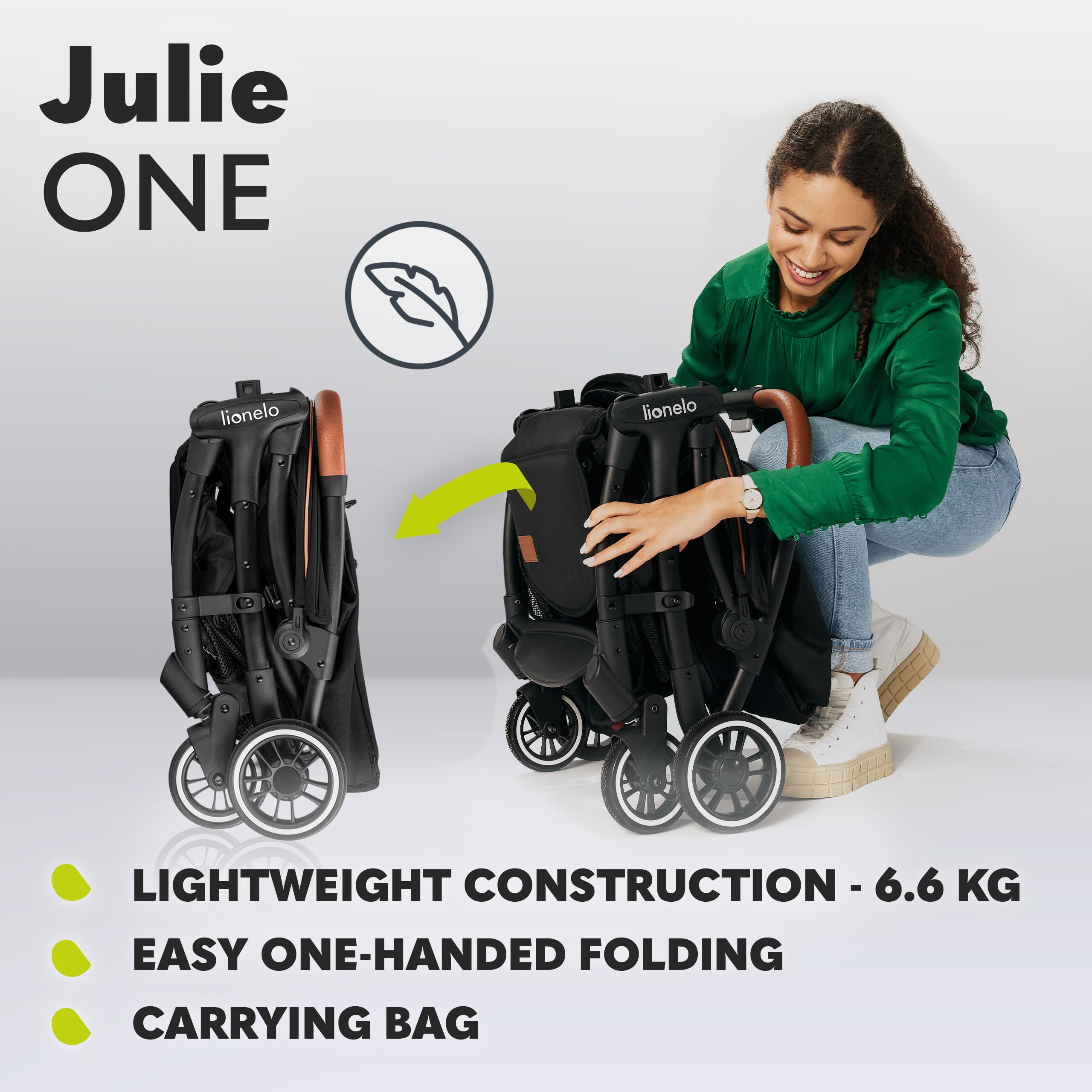 LIONELO Julie One Buggy Kinderwagen bis 22 kg, verstellbare Rückenlehne und Fußstütze, Moskitonetz, Beinwärmer, Getränkehalter und Transporttasche, zusammenklappbar