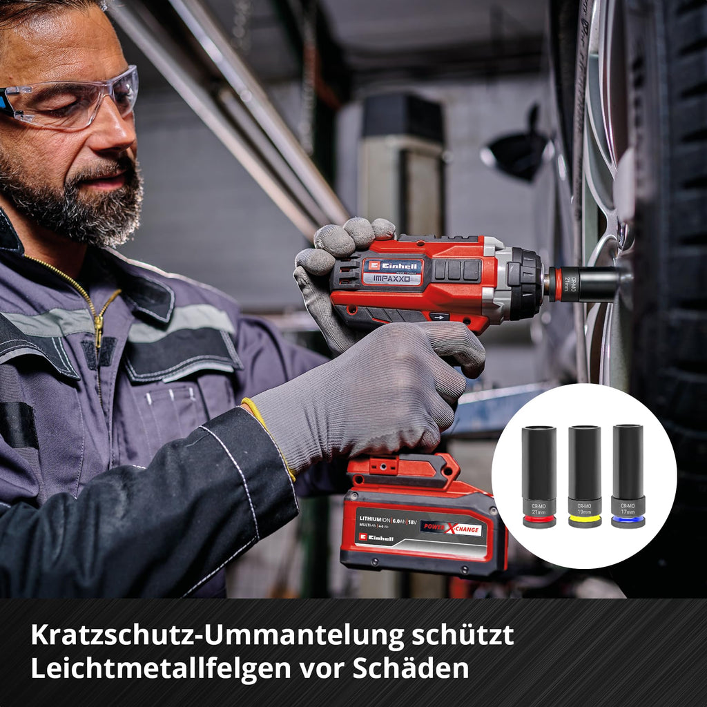 Original Einhell Impact Stecknuss-Set 32-tlg. (18x 30-mm-Kraftbits, 9x 40-mm-Stecknüsse, 3x 80-mm-Stecknüsse, S2- und CrMo-Stahl, Kunststoffhülse, KFZ-Bereich)