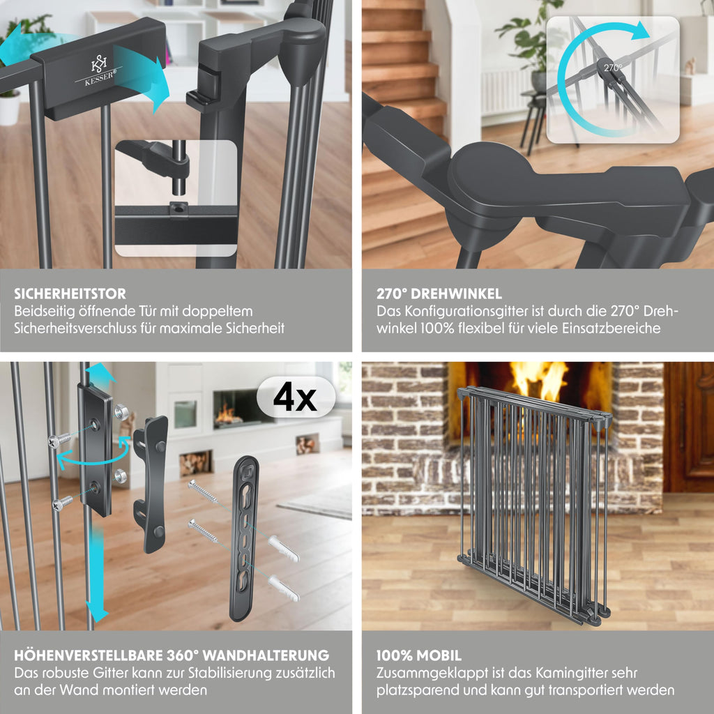 KESSER® Kaminschutzgitter mit Tür 600 cm Metall Ofenschutzgitter Laufgitter Laufstall Absperrgitter Tierschutzgitter Türschutzgitter für Kinder-Sicherung, 10-teilig Elemente (je 60 x 75 cm) Anthrazit