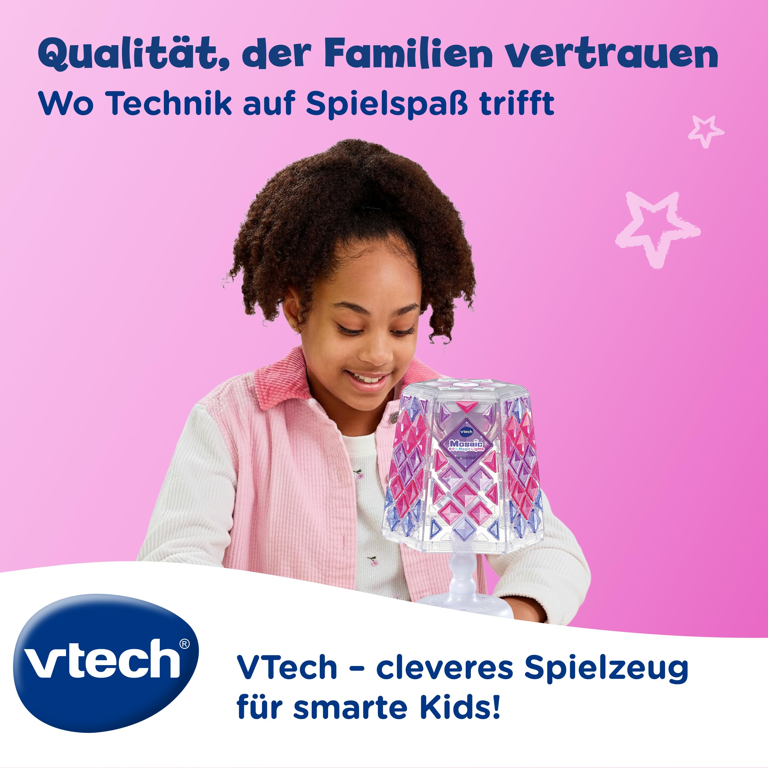 Vtech Mosaic Magic Lights Lampe – Personalisierbare Kinderlampe mit wiederverwendbaren Mosaiksteinen – Inkl. Nachtlicht-Funktion, Lichtmustermodus und Musik – Für Kinder von 5-9 Jahren