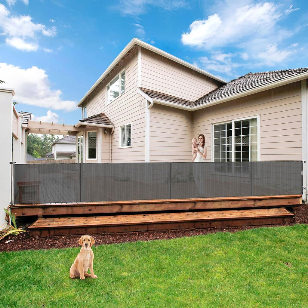 Treppenschutzgitter Türschutzgitter Ausziehbar 0-500 cm,Baby Absperrgitter Schutzgitter Treppe für Kinder,Katzen und Hunde,Geeignet für Innen Außenbereich (500cm/grau)