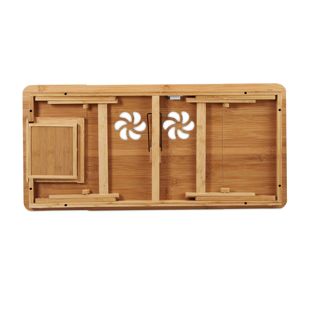 Relaxdays Laptoptisch Bambus XL, ideale Belüftung, höhenverstellbar, 5 Neigungswinkel, Lapdesk mit Schubfach, Natur