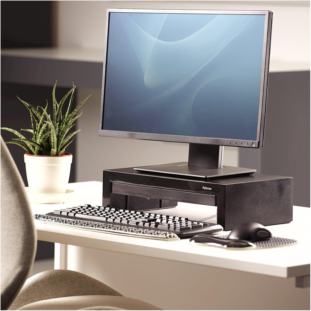 Fellowes Monitorständer Designer Suites, höhenverstellbar um 4 cm, ergonomisch, mit Aufbewahrungsfach, für Monitore bis 21 Zoll bzw. 18 kg