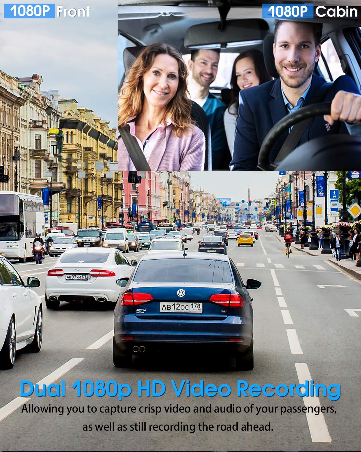 abask J05 Dashcam Auto 1080P Dash Cam Vorne Innen mit 32GB SD-Karte, 310° Weitwinkelansicht, Autokamera mit Parküberwachung, Bewegungserkennung, Infrarot Nachtsicht, G-Sensor, Loop-Aufnahm, HDR, Akku
