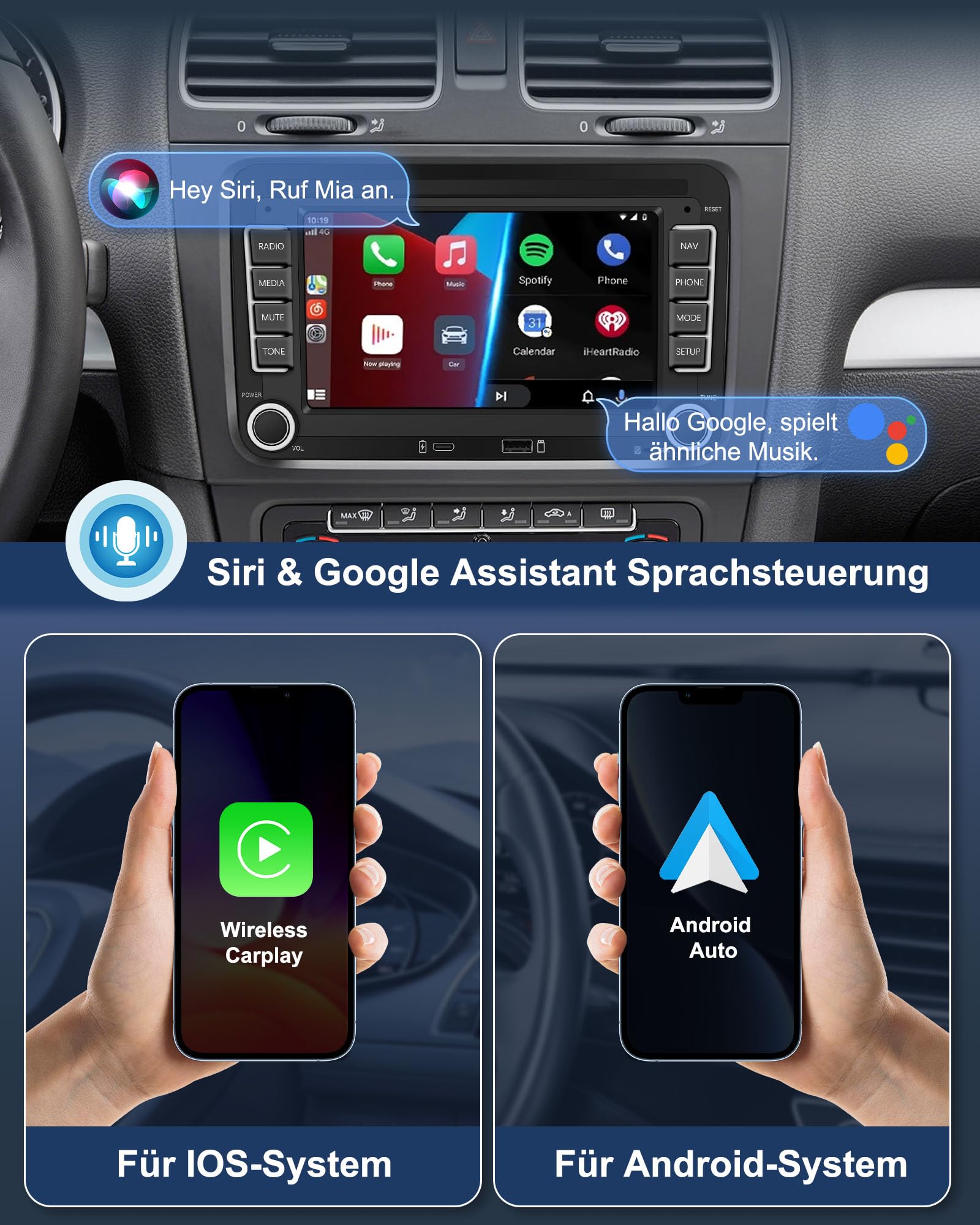 Ledio Bluetooth Autoradio mit Bildschirm für VW Golf 5 6 T5 Polo 6r Caddy Passat Touran Seat, Auto Radio mit Navi WLAN FM/AM Dab Radio, Apple Carplay Android Auto Mirrorlink 2Din 7 Zoll Android 14 GPS