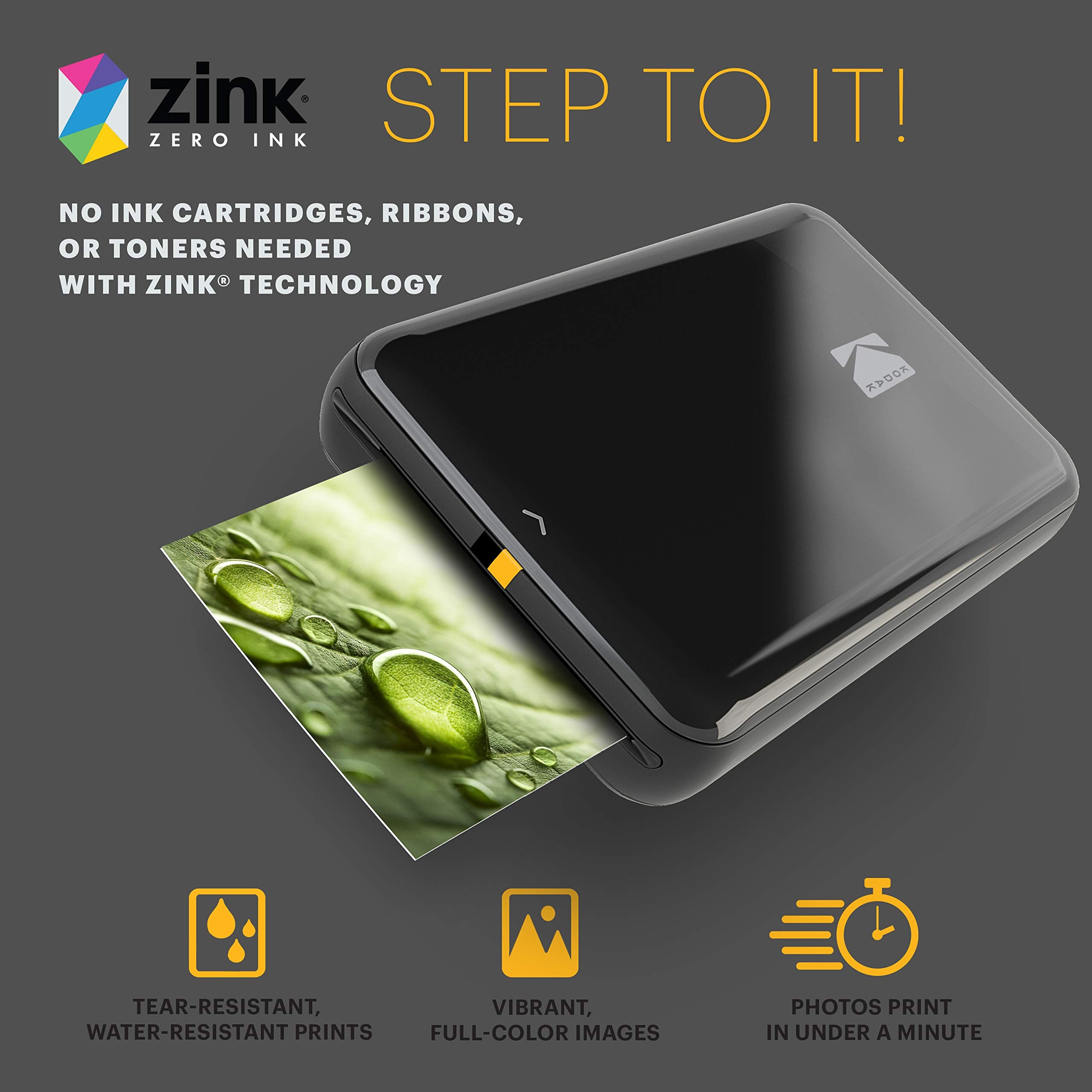 KODAK Step Printer Drahtloser mobiler Fotodrucker mit Zink-Technologie (Schwarz) Reiseset