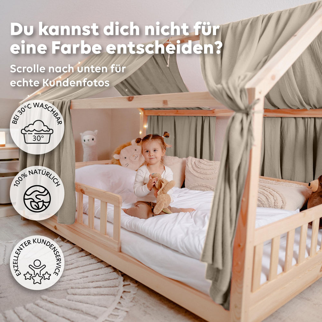 lilimaus Hausbett Himmel [in 12 Farben] Betthimmel Hausbett aus 100% Baumwolle Musselin - Stoffhimmel für Hausbett Deko Mädchen & Jungen - Himmel für Hausbett Kinder - Bett Vorhang Kinderbett