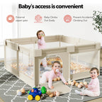Fodoss Baby Laufgitter mit Matte, 120x120cm Laufstall Baby, mit Matratze, Atmungsaktives Netzdesign, Laufstall für die Wohnung-Beige