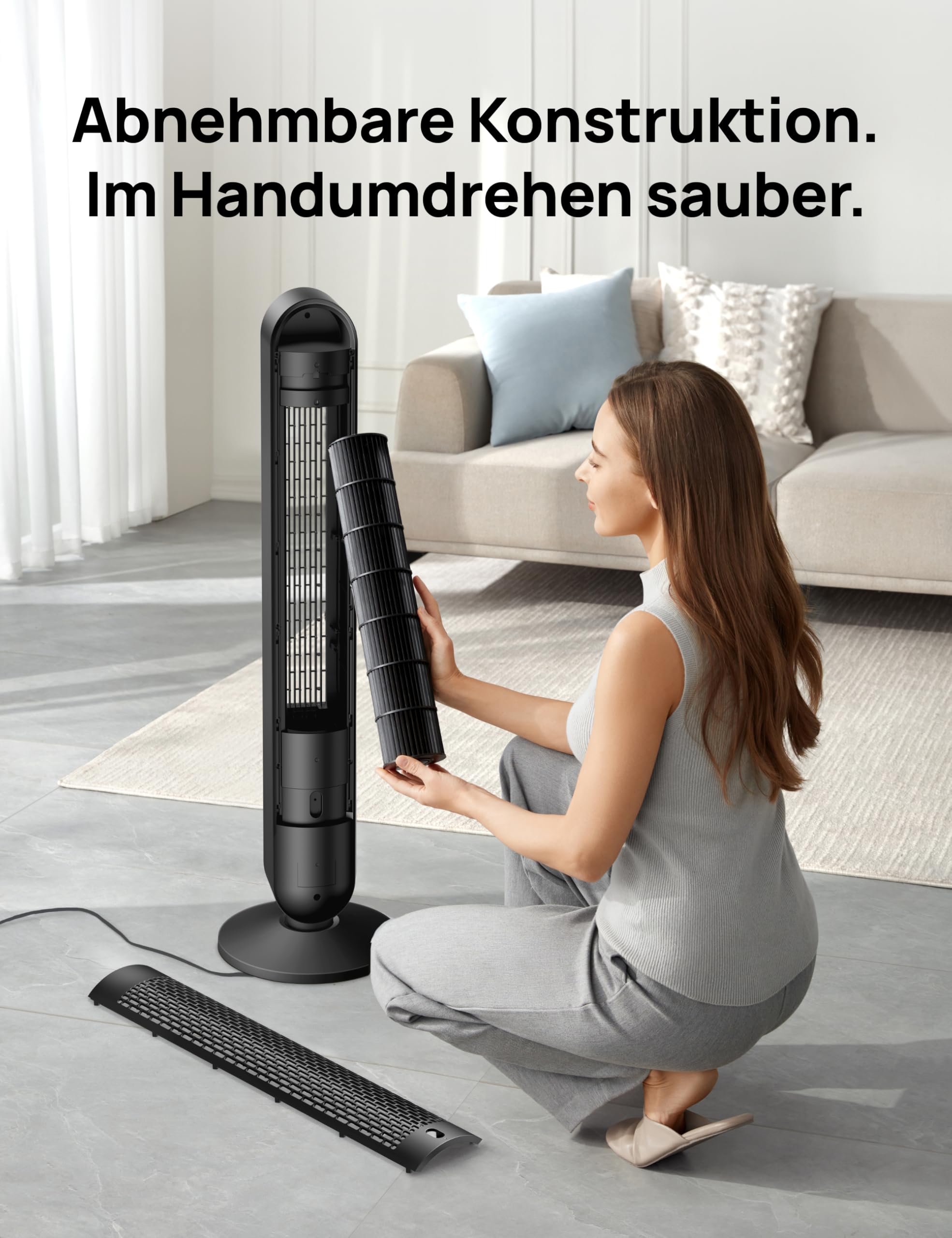 Dreo 20dB DC Motor Turmventilator Leiser, 11M Windentfernung Ventilator mit Kühlung Fernbedienung, 9 Stufen 4 Modi, 90° Oszillierender Stand Ventilatoren für Schlafzimmer, Tower Fan mit 12H Timer