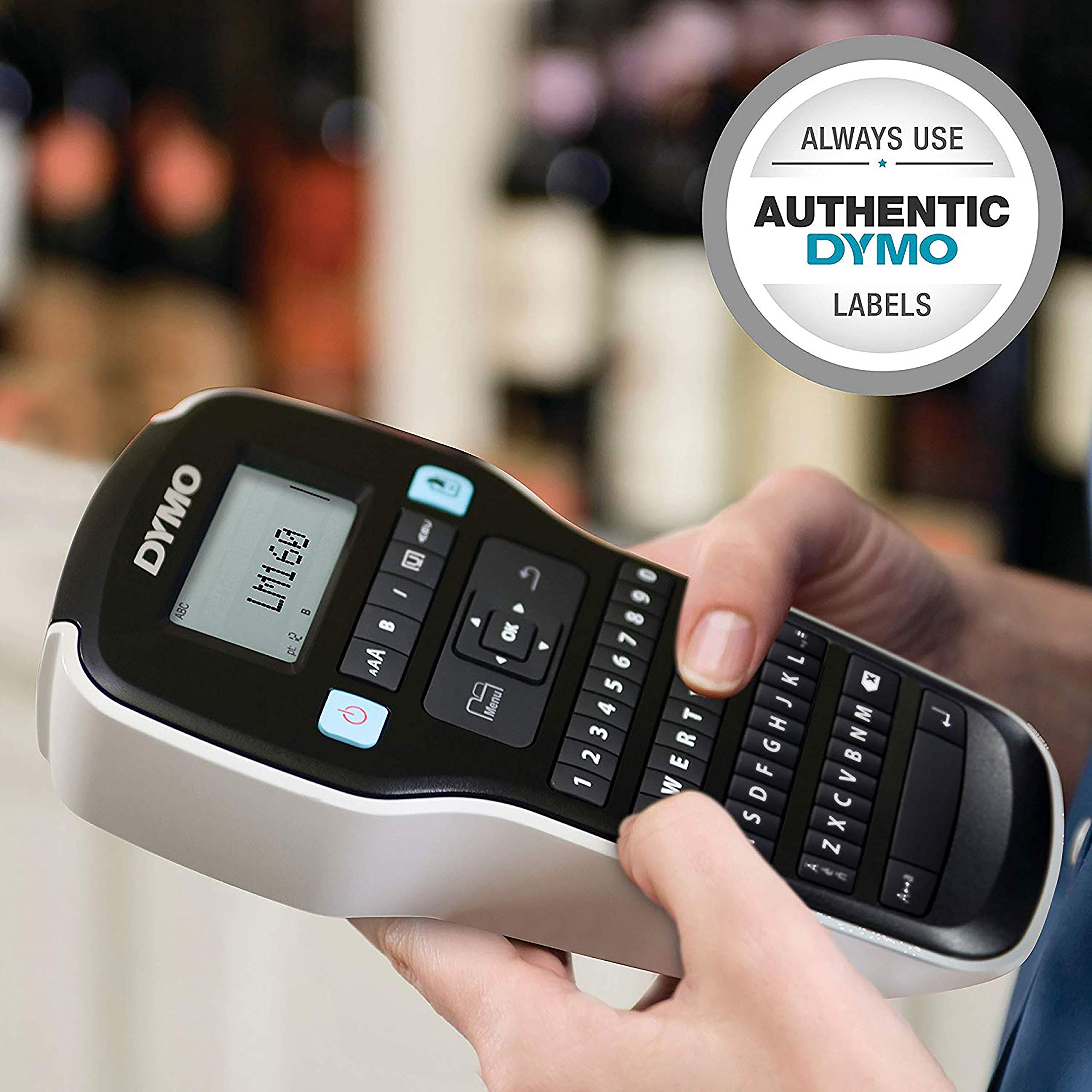DYMO LabelManager 160 Etikettendrucker | Handetikettendrucker mit QWERTY-Tastatur | inklusive schwarz-weißem D1-Etikettenband (12 mm) | für Zuhause und Büro