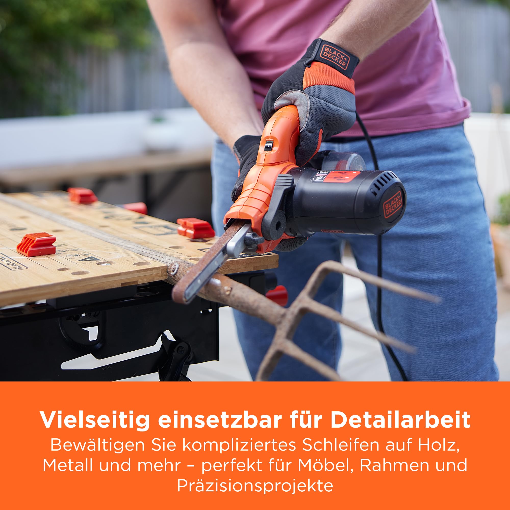 BLACK+DECKER 350W, 13mm Feilenschleifer mit 3 Schleifbändern & Staubsammelsystem, KA900E-QS