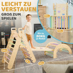 Duanico Großes 9in1 Kinder & Baby Kletterdreieck aus Holz, verstellbar in 5 Winkeln, Rutsche Wippe, Kletterbogen Kissen, Montessori Kletter Spielzeug für Kinder 1–7 Jahre, Klettergerüst Indoor