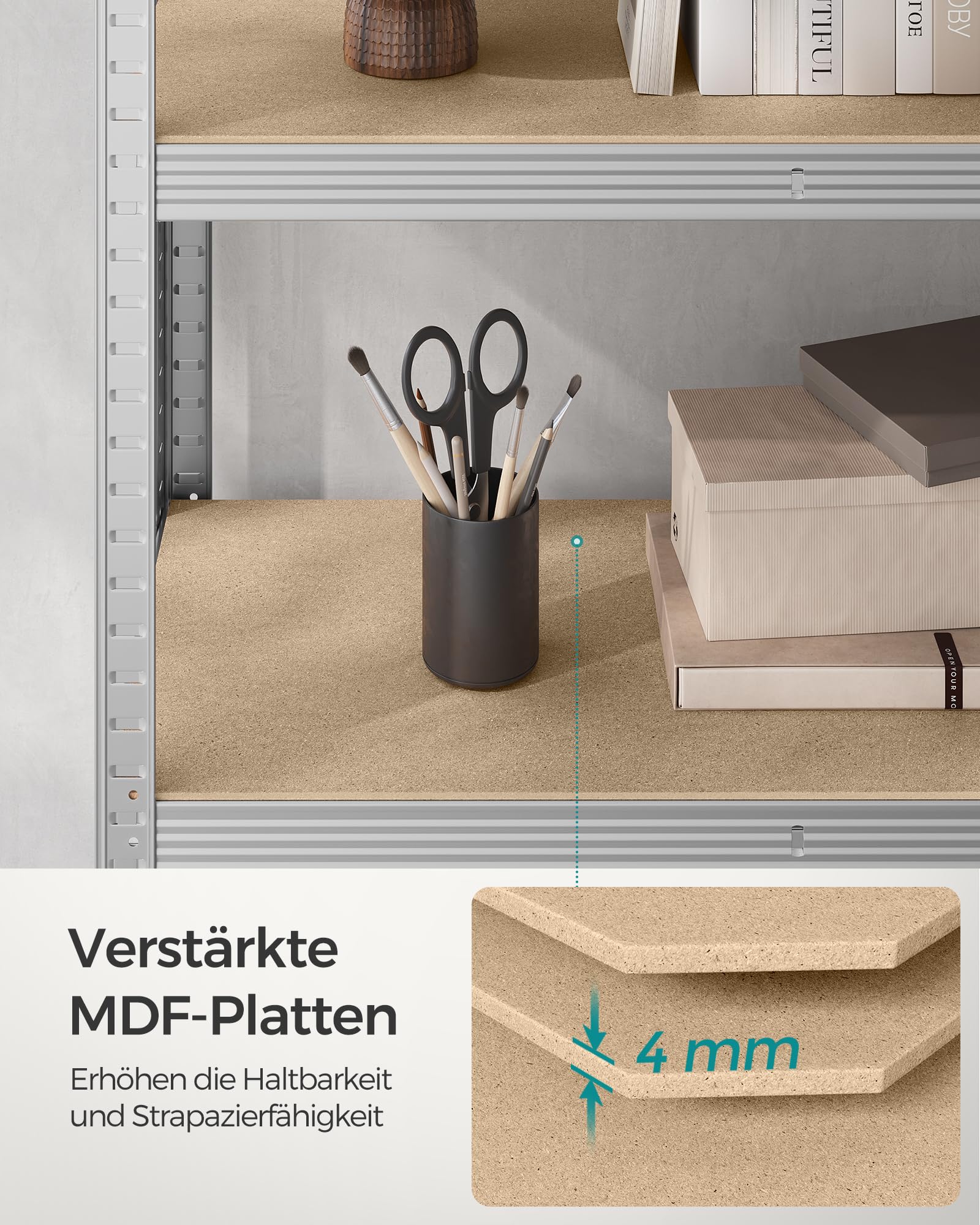 SONGMICS Schwerlastregal, Kellerregal, Lagerregal, 40 x 90 x 180 cm, Regal mit Stahlgestell, bis 875 kg belastbar, 5 verstellbare Ablagen, silbern GLR40SV