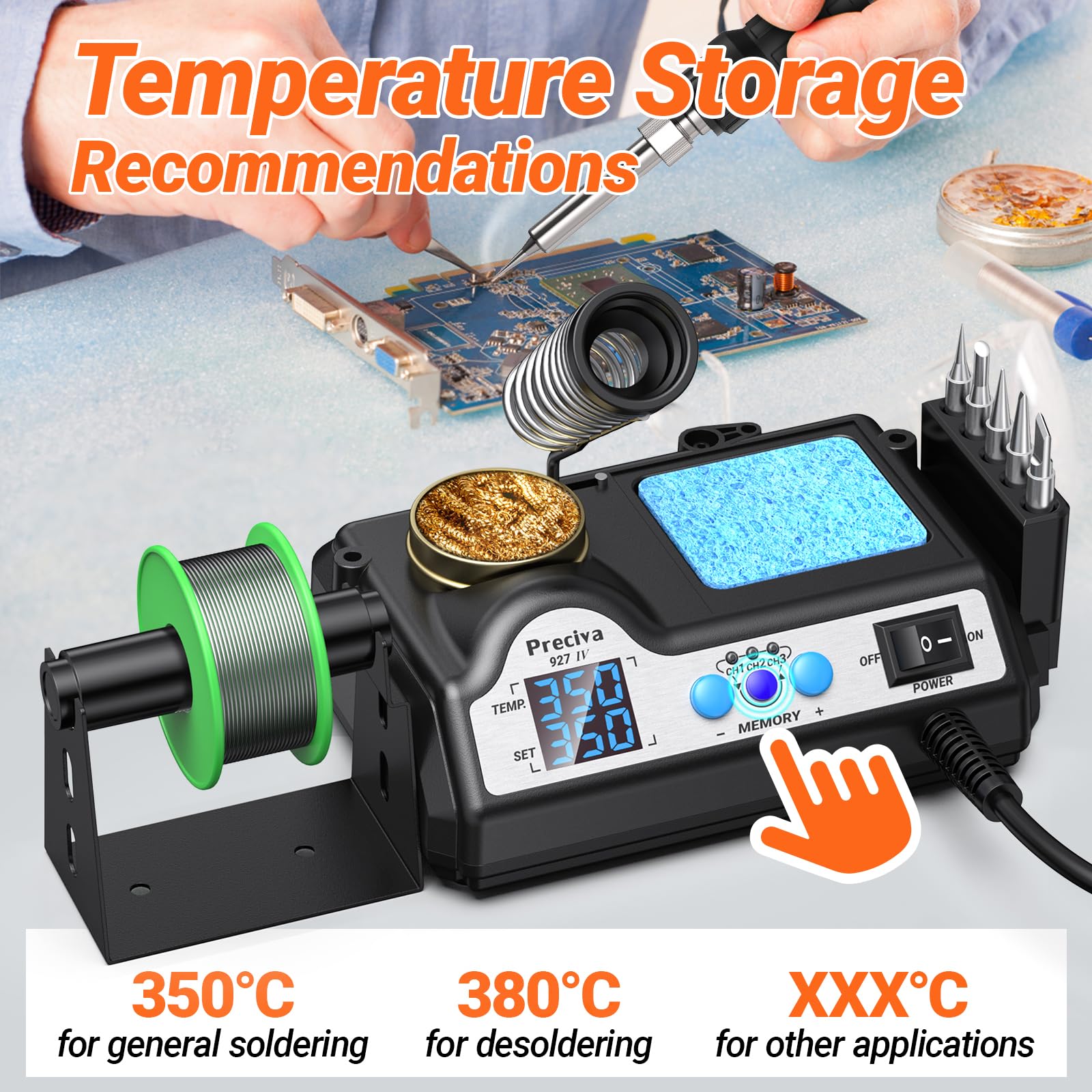Lötstation, Preciva 927 IV 60W Lötkolben mit 2 helfenden Hände und Lupe Displayanzeige, Temperatur einstellbar 90~480°C, Standby-Modus Lötset für Hobbylöten