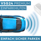 VSG24 Premium Einparkhilfe hinten zum nachrüsten am Auto, PDC Parksensoren hinten mit Stecksystem für einfachste Montage Rückfahrwarner mit Lautsprecher & 4 Sensoren Parkhilfe Nachrüstsatz Schwarz