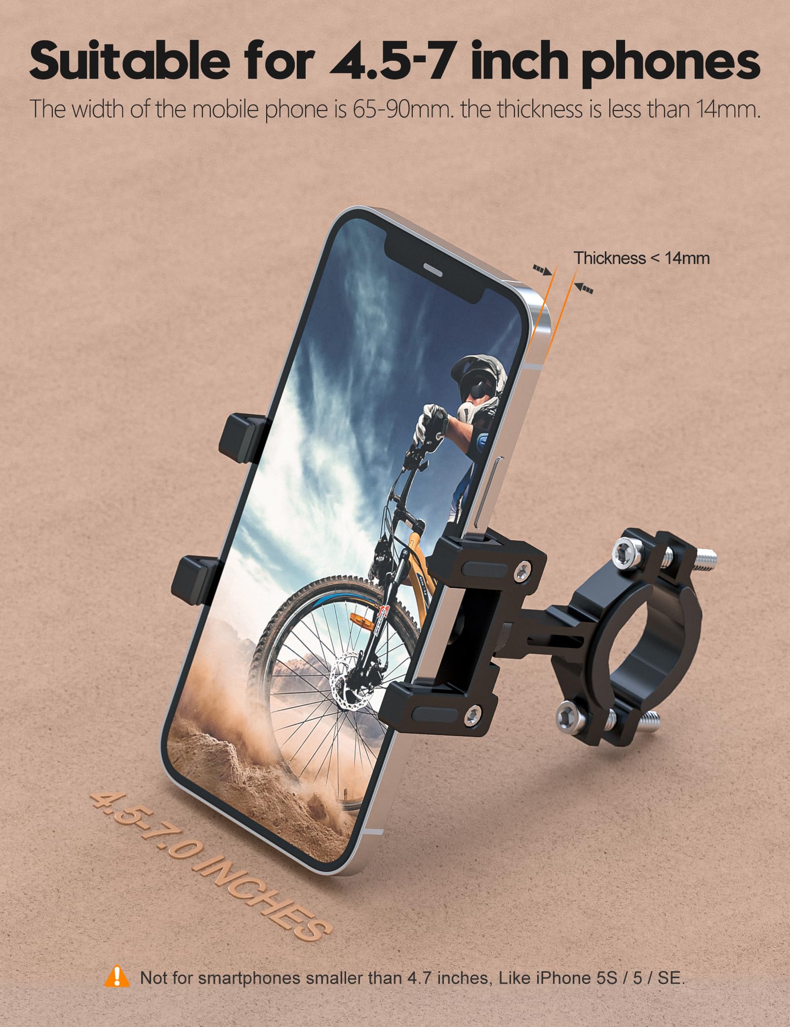 Tiakia Fahrrad Handyhalterung Aluminiumlegierung Motorrad Scooter Fahrrad Universal Handy Halterung Schnellspanner Outdoor Lenker Handy Halter Mit 360° Drehbarer Für 4,5-7,0 Zoll Smartphone