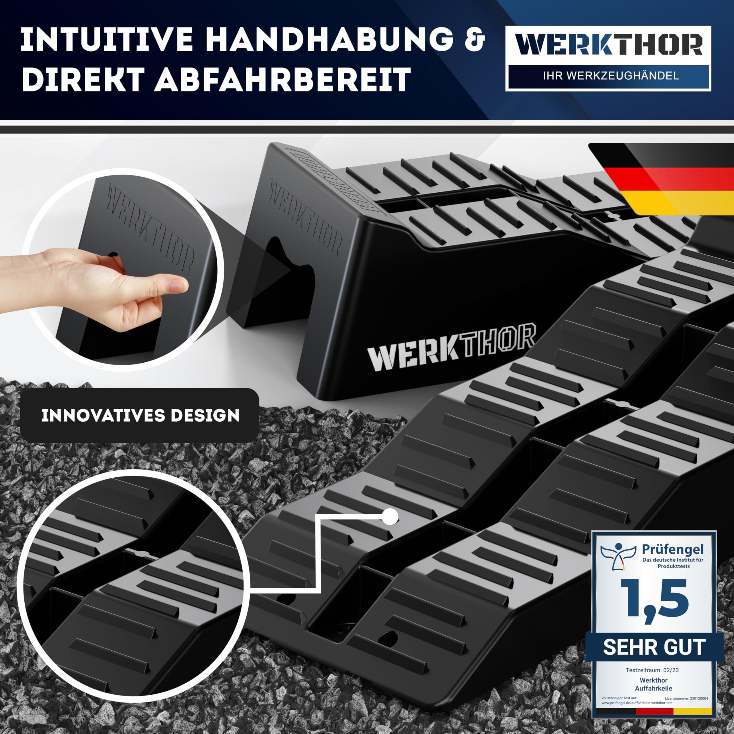 WERKTHOR Auffahrkeile für Wohnmobil - [2er Set] Hochbelastbare Auffahrkeile für maximalen Halt [<5t] - Auffahrkeile für Wohnwagen Wohnmobil & Anhänger - Keile für jeden Untergrund