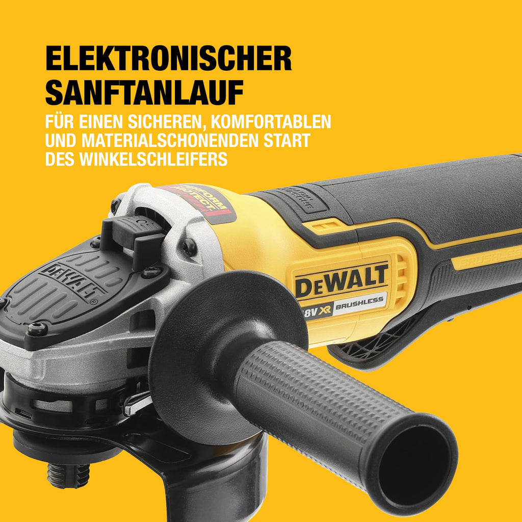 DEWALT 18V XR Akku-Winkelschleifer 125mm mit Paddel-Schalter (bürstenloser Motor, elektrische Bremse & Kupplung, Schnellspannfutter, inkl. TSTAK-Box II, Lieferung ohne Akku & Ladegerät), DCG406NT-XJ