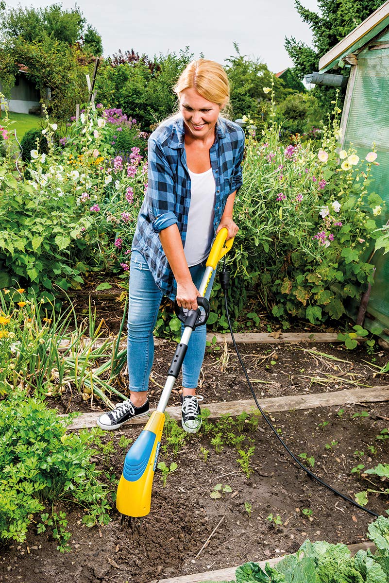 GLORIA Elektrischer Bodenkrümler Gardenboy Plus | Elektrische 4-in-1 Gartenhacke & Motorhacke | Unkrautentferner, Kultivator & Kantenpfleger | Gartenkralle mit 8 cm Arbeitstiefe | Zur Bodenlockerung