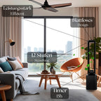 Turmventilator sehr leise Ventilator DC Motor Fernbedienung Oszillierend LED-Display 3 Modi 12 Stufen Tower-Ventilator Säulenventilator Standventilator Luftkühler 15h Timer Tower Fan (Black Venom)