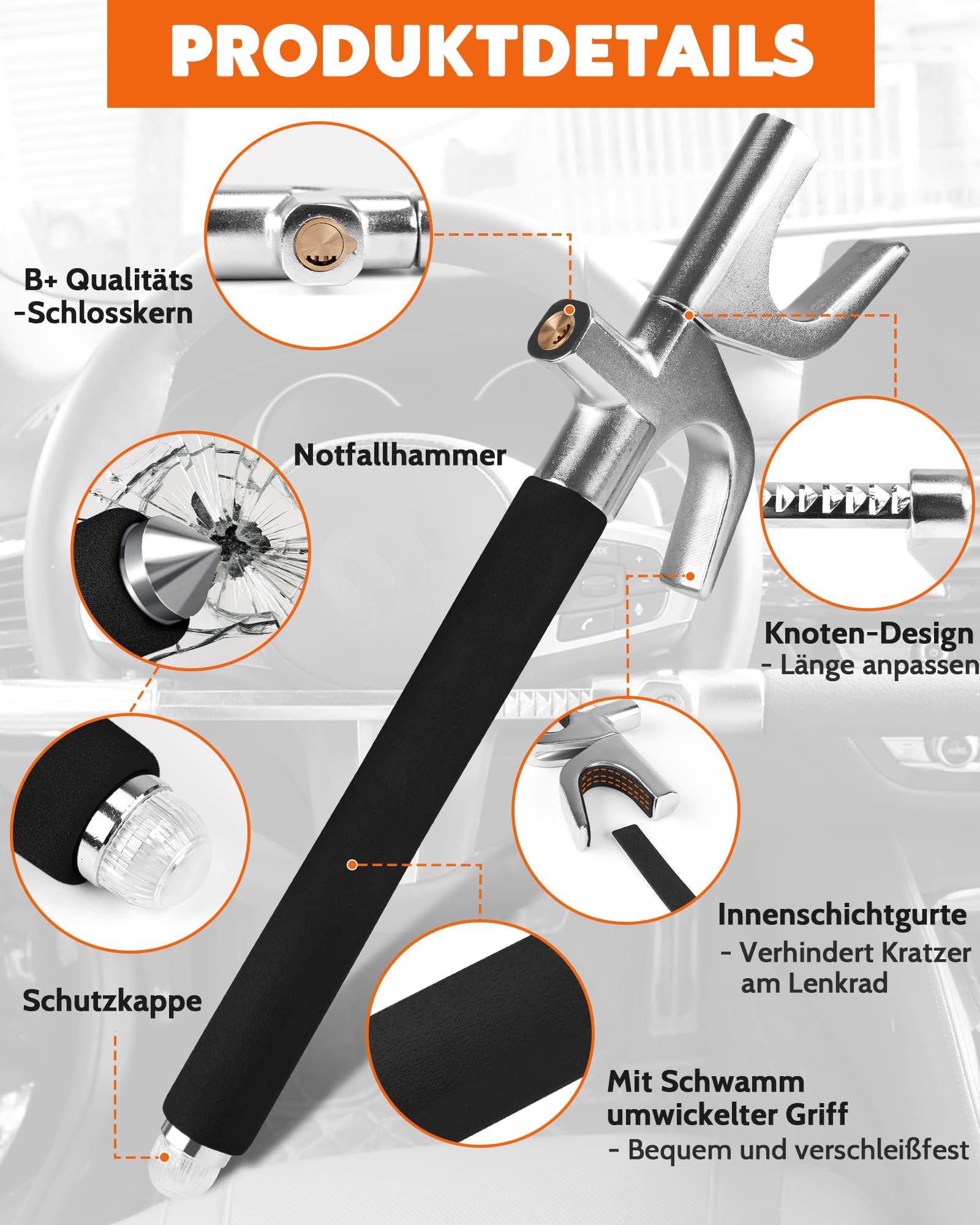 Tevlaphee Lenkradkralle, Lenkradschloss für Auto, Auto Diebstahlsicherung, Lenkradsperre Wohnmobil, Auto-Kralle als Wegfahrsperre, Universal(Schwarz)
