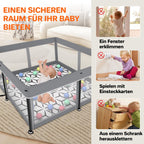 Laufstall Baby Faltbar Playpen with Mat - 127x127CM-Laufgitter, Schneller Aufbau, Sicher & Tragbar für drinnen & draußen (Grau)
