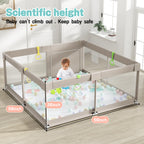 Uanlauo 150x150cm Laufstall mit Spielmatte, XXL Kinder Laufgitter, Innen & Außen Baby-Aktivitätsbereich mit Reißverschlusstür und 4 Ziehringen