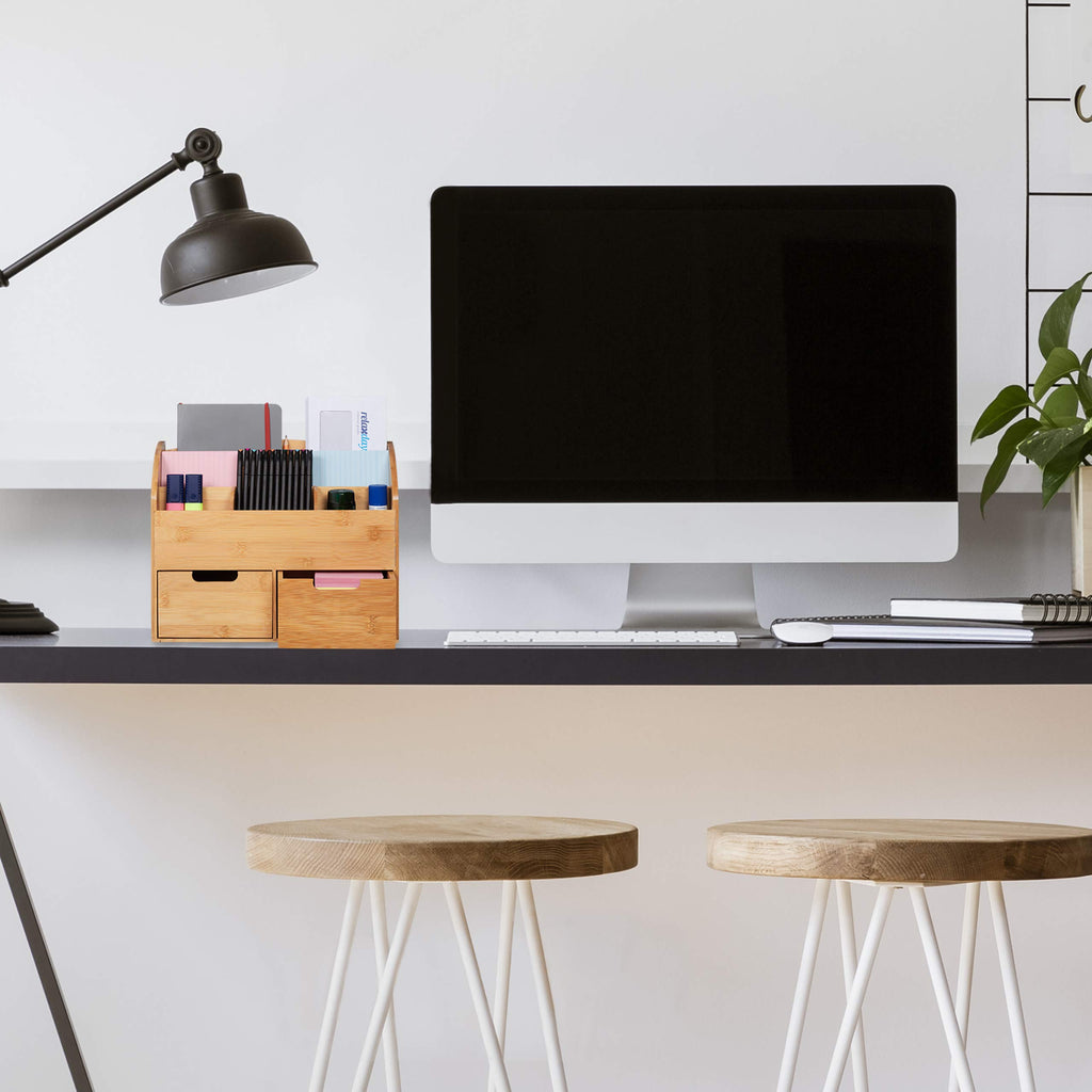 Relaxdays Schreibtisch Organizer Bambus, natur