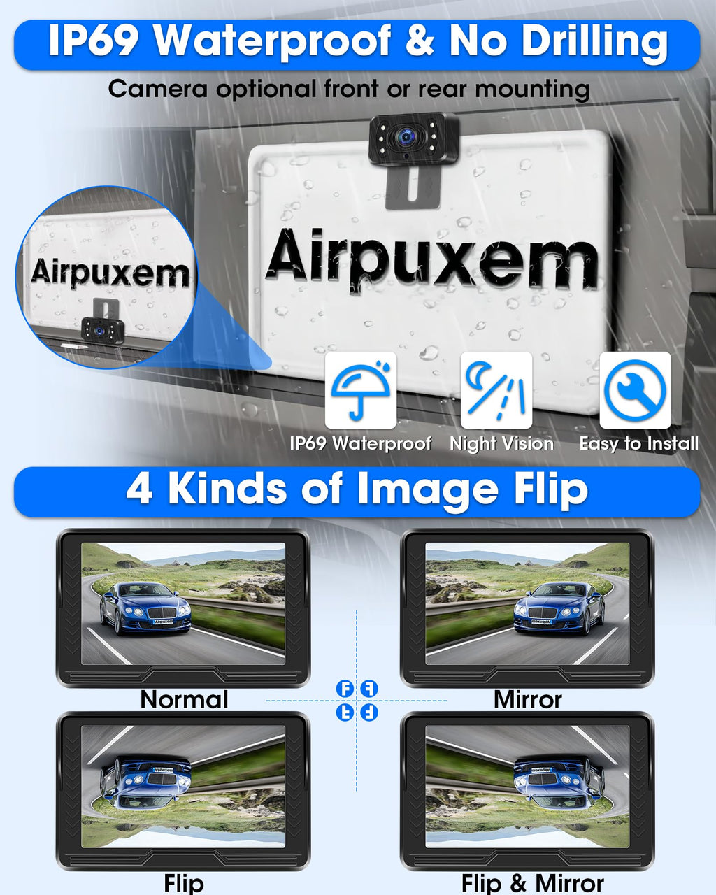 【Stabiles Bild】 AHD 1080P Rückfahrkamera Kabellos, Rückfahrkamera Funk mit 5 Zoll RückfahrKamera Monitor 6 LED Drahtlose Rückfahr-Kamera Auto Super Nachtsicht 170° Weitwinkel für DC 12V Auto SUV LKW