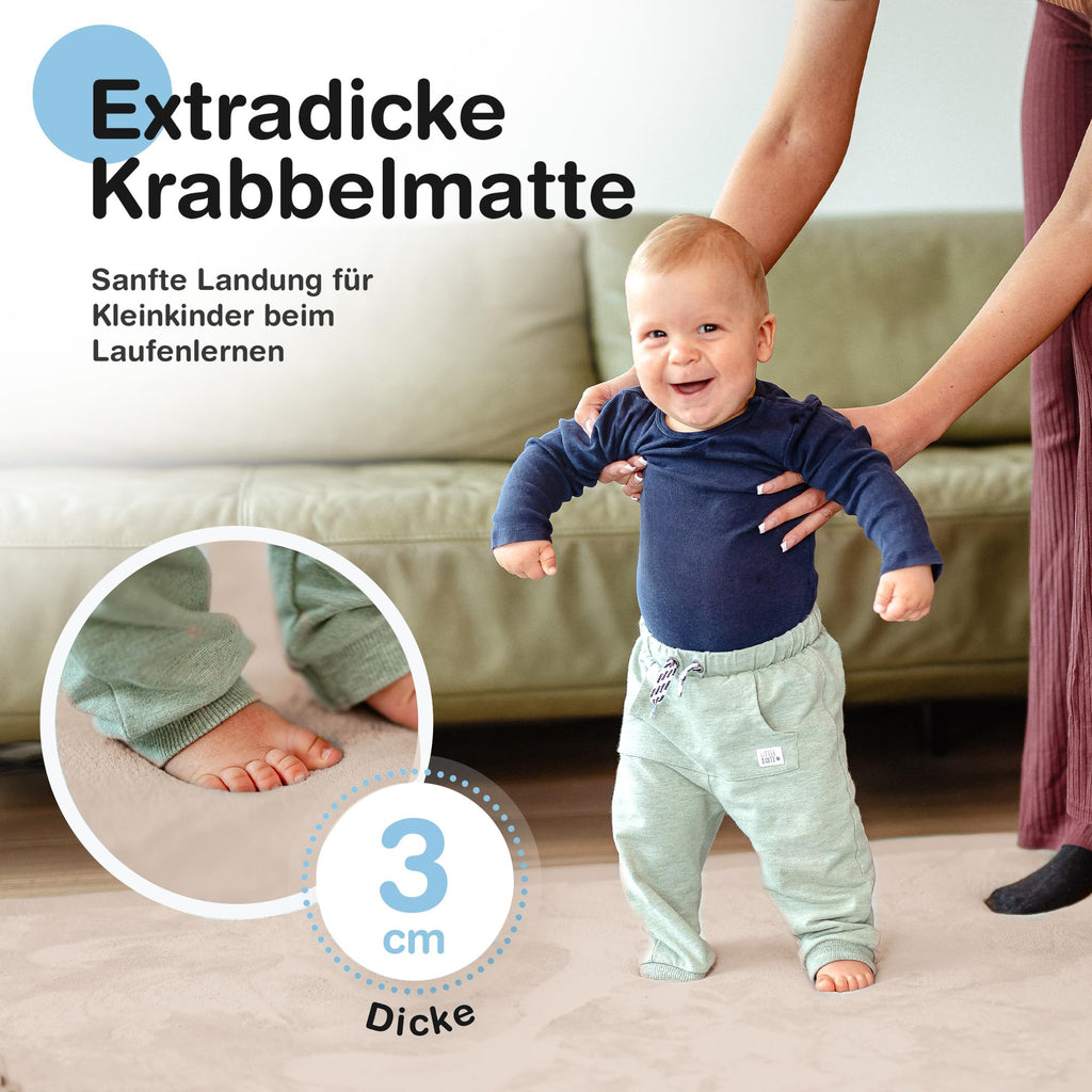 BabybeFun Krabbelmatte Baby - kuschelig weich - 3cm Dicke Spielmatte - schützt vor Stößen - Teppich Kinderzimmer 150x150cm - rutschfeste Schaumstoffmatte - Spielteppich Kinder - Krabbeldecke warm