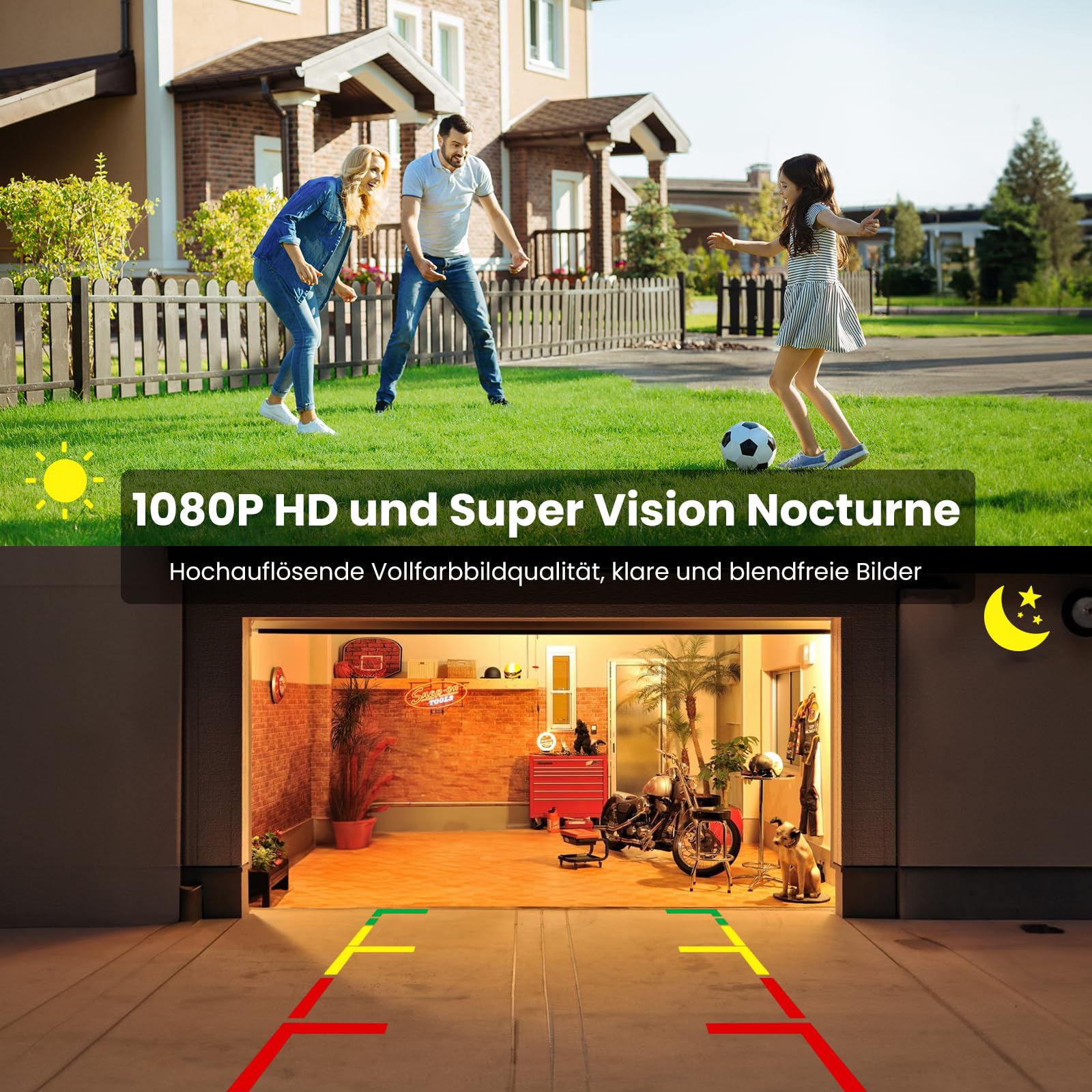 Foxpark Rückfahrkamera Kabellos Auto: 4,8" 1080P Rückfahrkamera Funk Unterstützung 2 Kameras, Rückfahrkamera Nachrüsten mit Stabiles Signal, IP69K Wasserdicht, 6 Parkhilfslinien für AUTO LKW Wohnmobil