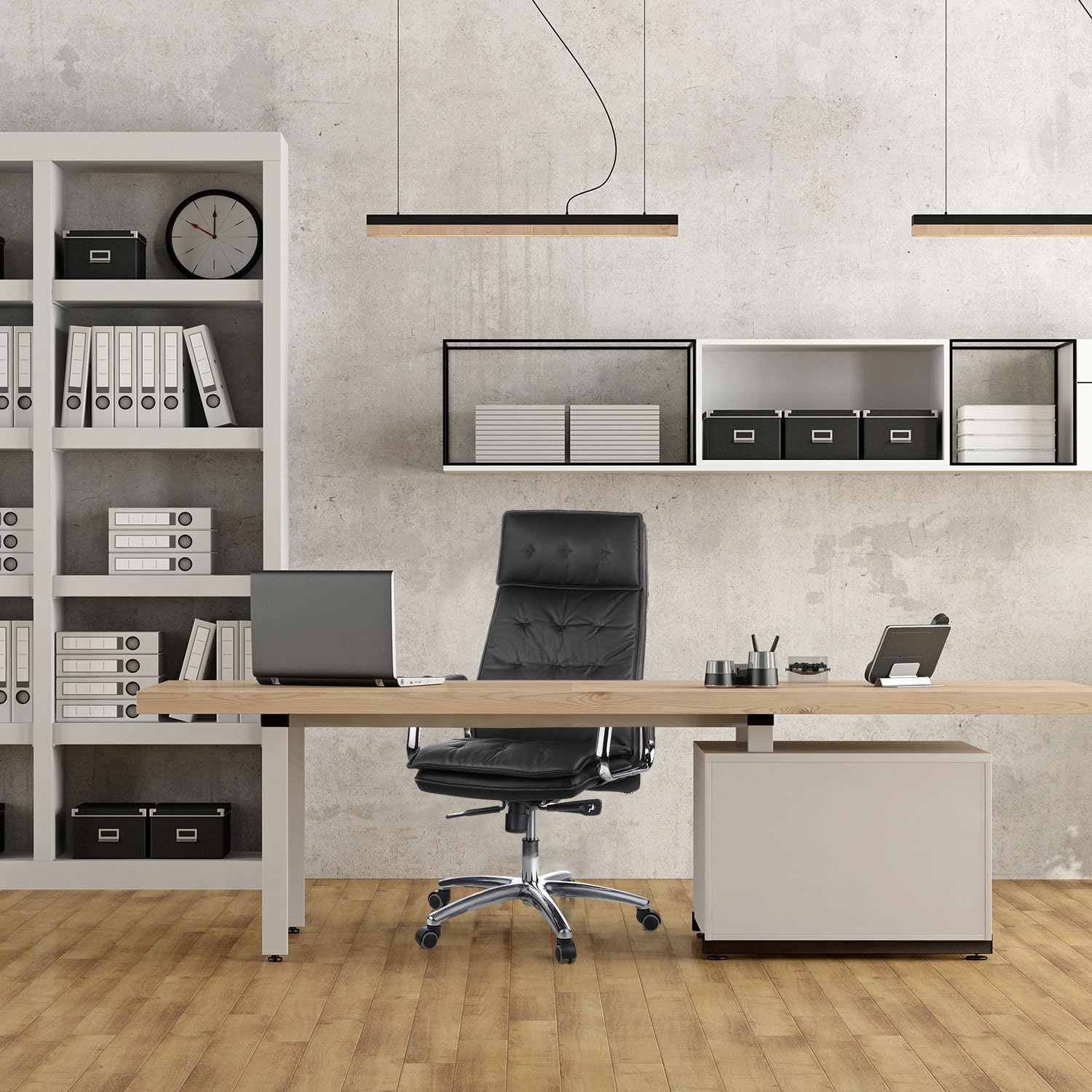 hjh OFFICE 600920 Chefsessel Bürostuhl Villa 20 Nappaleder Schwarz Büro-Sessel mit hoher Rückenlehne