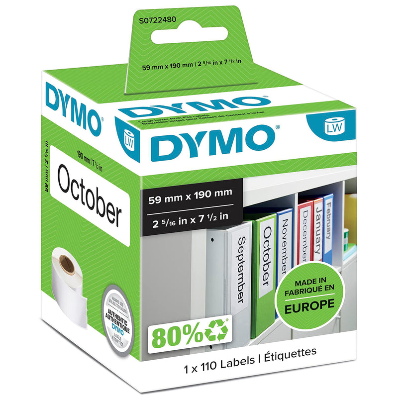 DYMO Original LabelWriter-Mehrzwecketiketten/große Ordnerrücken-Etiketten | 59 mm x 190 mm | Rolle mit 110 leicht ablösbaren Etiketten | selbstklebend | für LabelWriter Etikettendrucker