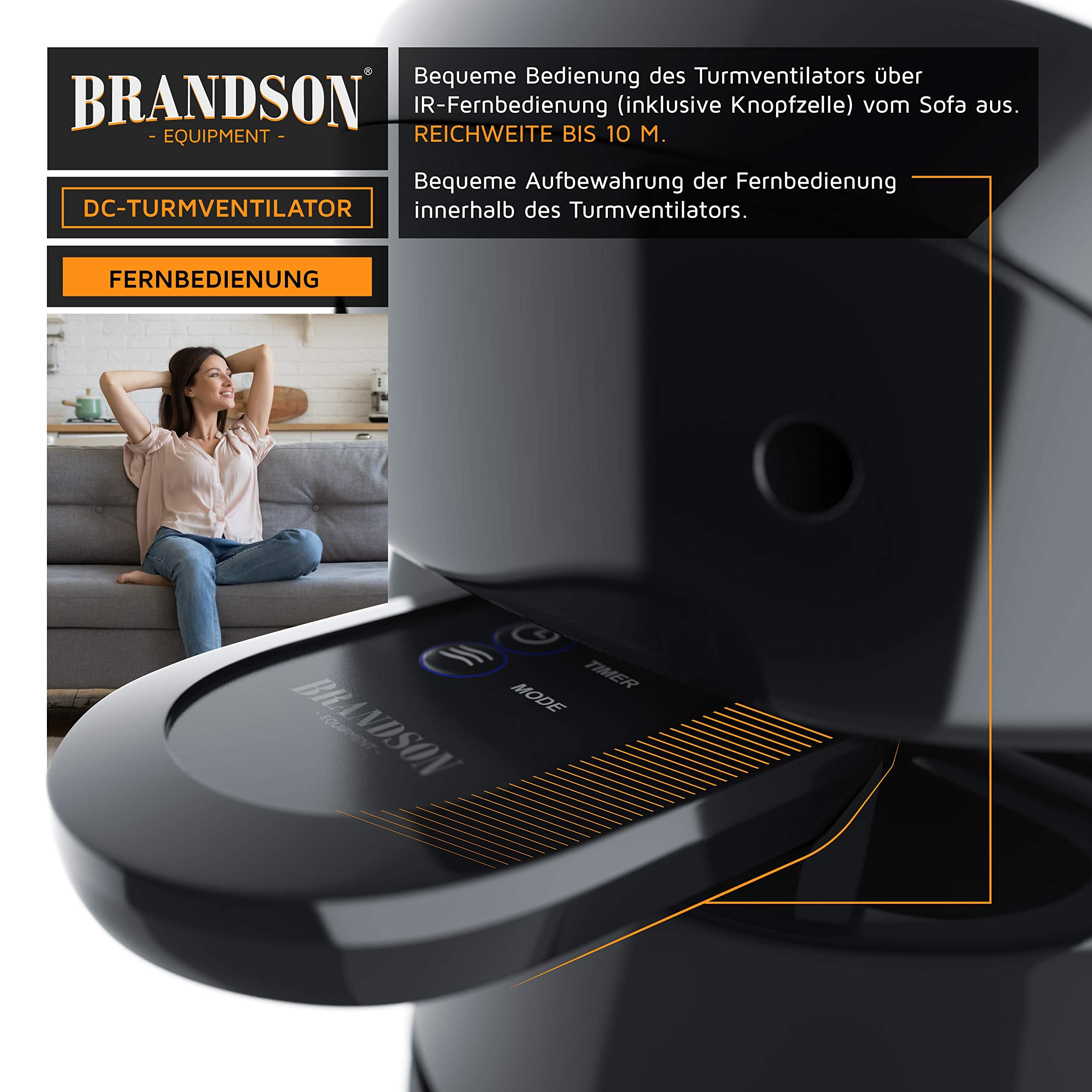 Brandson - Turmventilator Silent ECO Green - Preisträger 2025-9 Geschwindigkeitsstufen - DC Standventilor mit Fernbedienung - Oszillation - Ventilator mit Timer - sehr leise - energiesparend