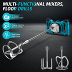 Akku Farbmörtelrührer Kompatibel mit Makita 18V Batterie, 3200W Rührwerk Mörtelrührer Zementrührer mit 2x2600mAh Akkus, 6-Gang, Brushless Farb-Mörtelrührer für Zement, Beton und Farbe